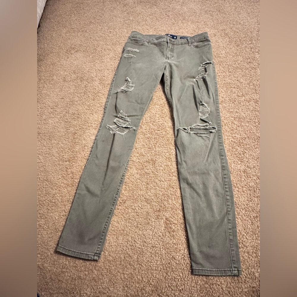 Hollister Olive/Green Ripped Skinny Jeans